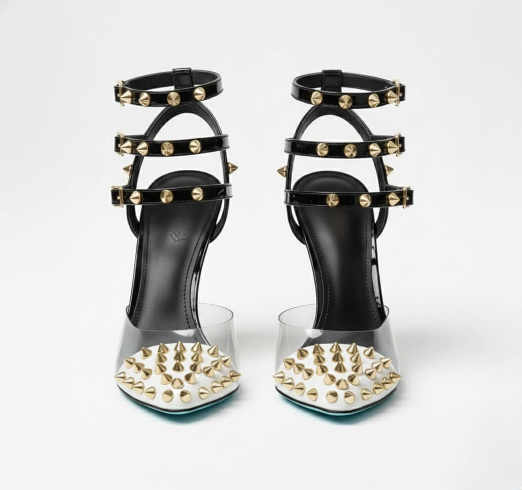 WHITE INFINITE SPIKES HEELS OPEN ARCH TRIPLE STRAP - Image 2