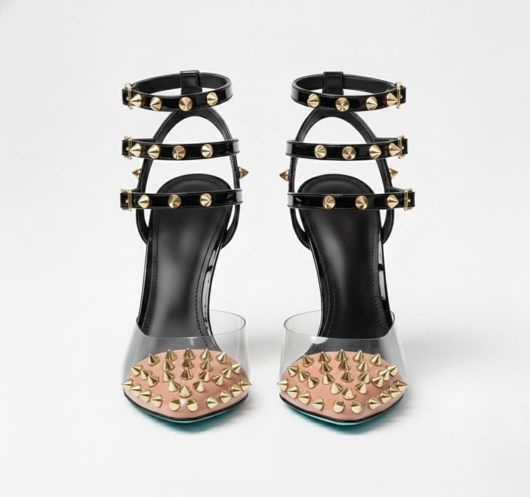 PINK INFINITE SPIKES HEELS OPEN ARCH TRIPLE STRAP - Image 2