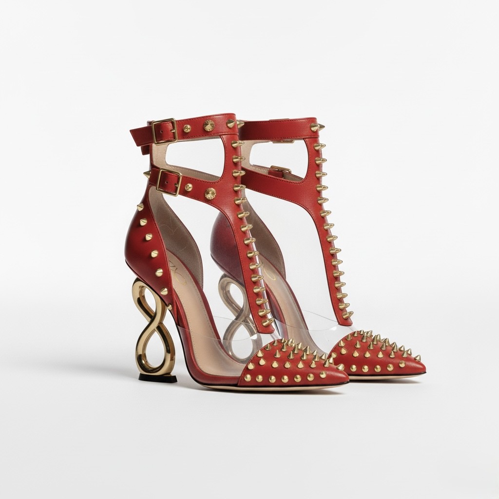 RED INFINITE SPIKES HEELS™ DOUBLE STRAP EDITION Made in Italy | Genuine Leather | Free Worldwide Shipping - Image 6