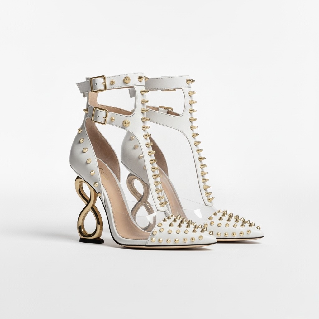 WHITE INFINITE SPIKES HEELS™ DOUBLE STRAP EDITION Made in Italy | Genuine Leather | Free Worldwide Shipping - Image 4