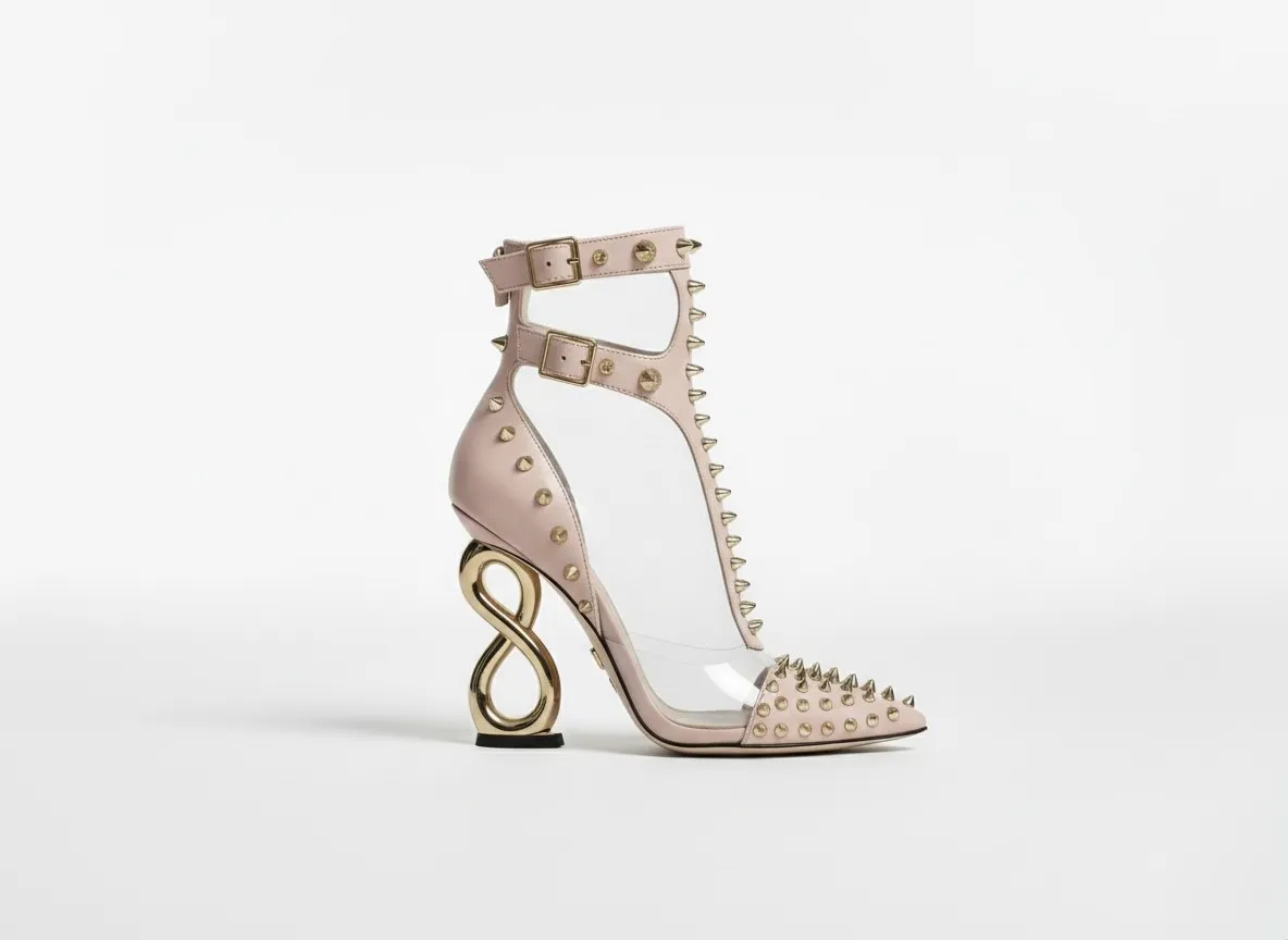 PINK INFINITE SPIKES HEELS™ DOUBLE STRAP EDITION Made in Italy | Genuine Leather | Free Worldwide Shipping - Image 5