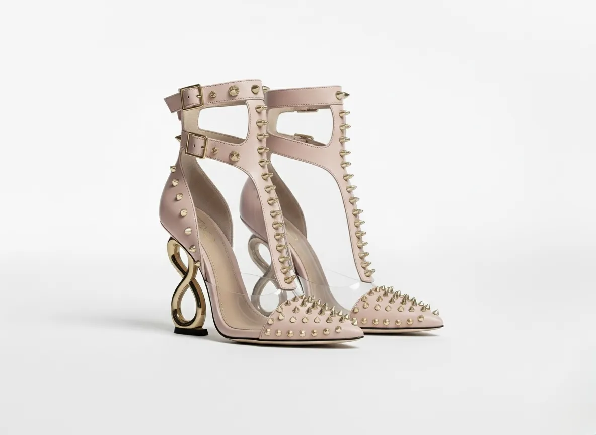 PINK INFINITE SPIKES HEELS™ DOUBLE STRAP EDITION Made in Italy | Genuine Leather | Free Worldwide Shipping - Image 6