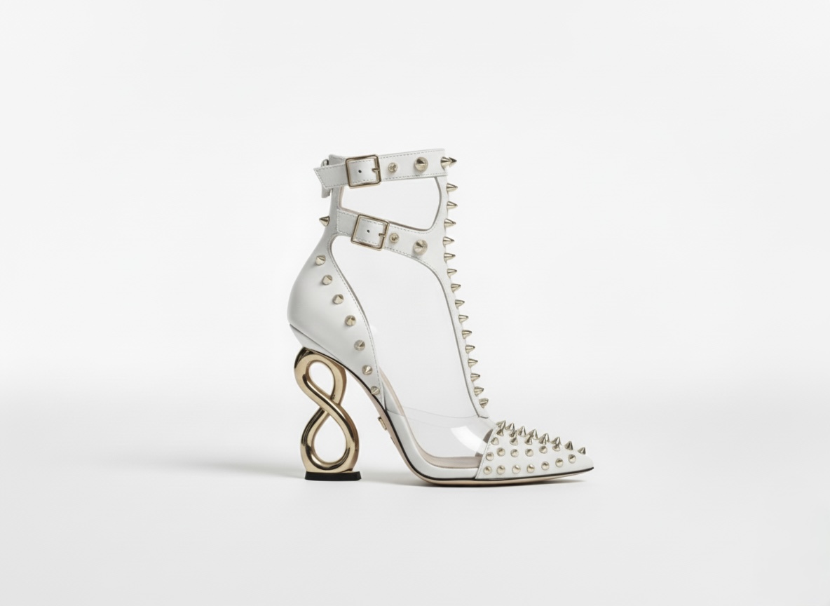 WHITE INFINITE SPIKES HEELS™ DOUBLE STRAP EDITION Made in Italy | Genuine Leather | Free Worldwide Shipping - Image 3