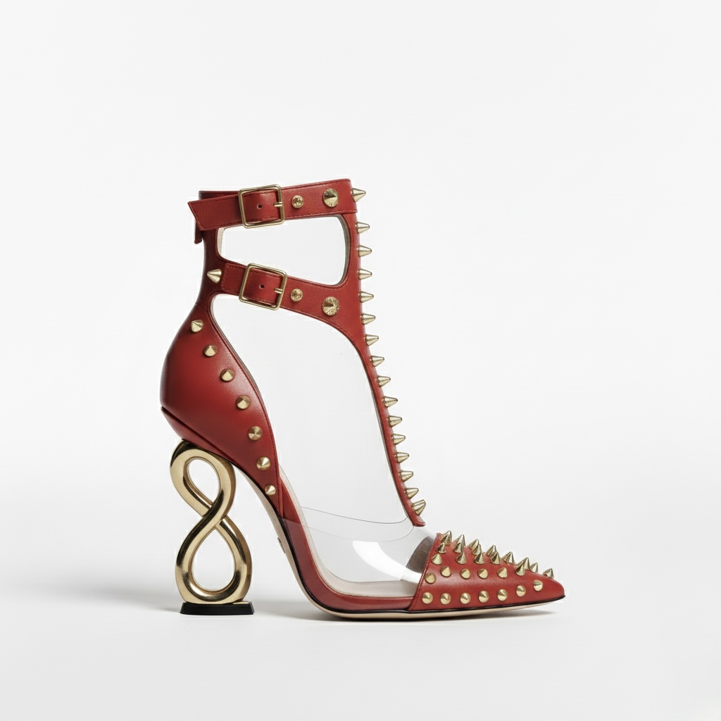 RED INFINITE SPIKES HEELS™ DOUBLE STRAP EDITION Made in Italy | Genuine Leather | Free Worldwide Shipping - Image 5