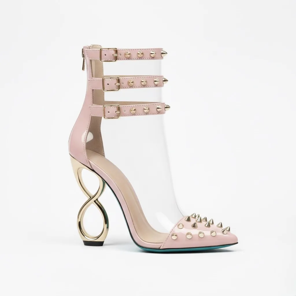 PINK INFINITE SPIKES HEELS™ TRIPLE STRAP EDITION Made in Italy | Genuine Leather | Free Worldwide Shipping - Image 9