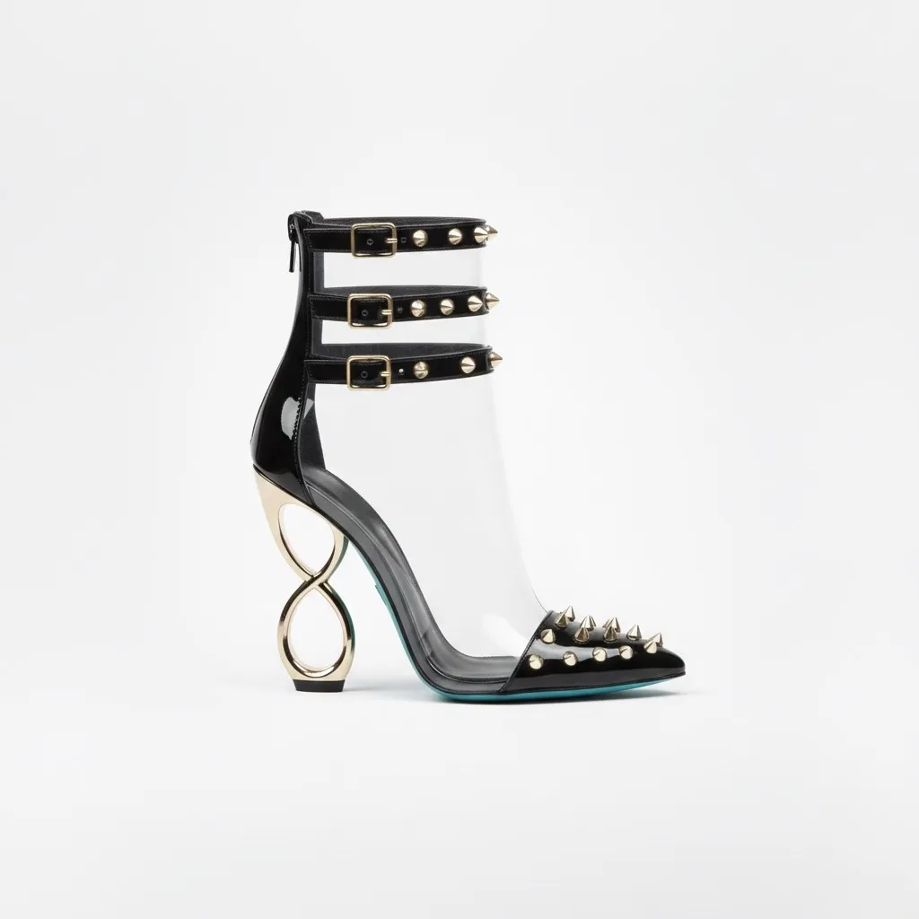 BLACK INFINITE SPIKES HEELS™ TRIPLE STRAP EDITION Made in Italy | Genuine Leather | Free Worldwide Shipping - Image 10