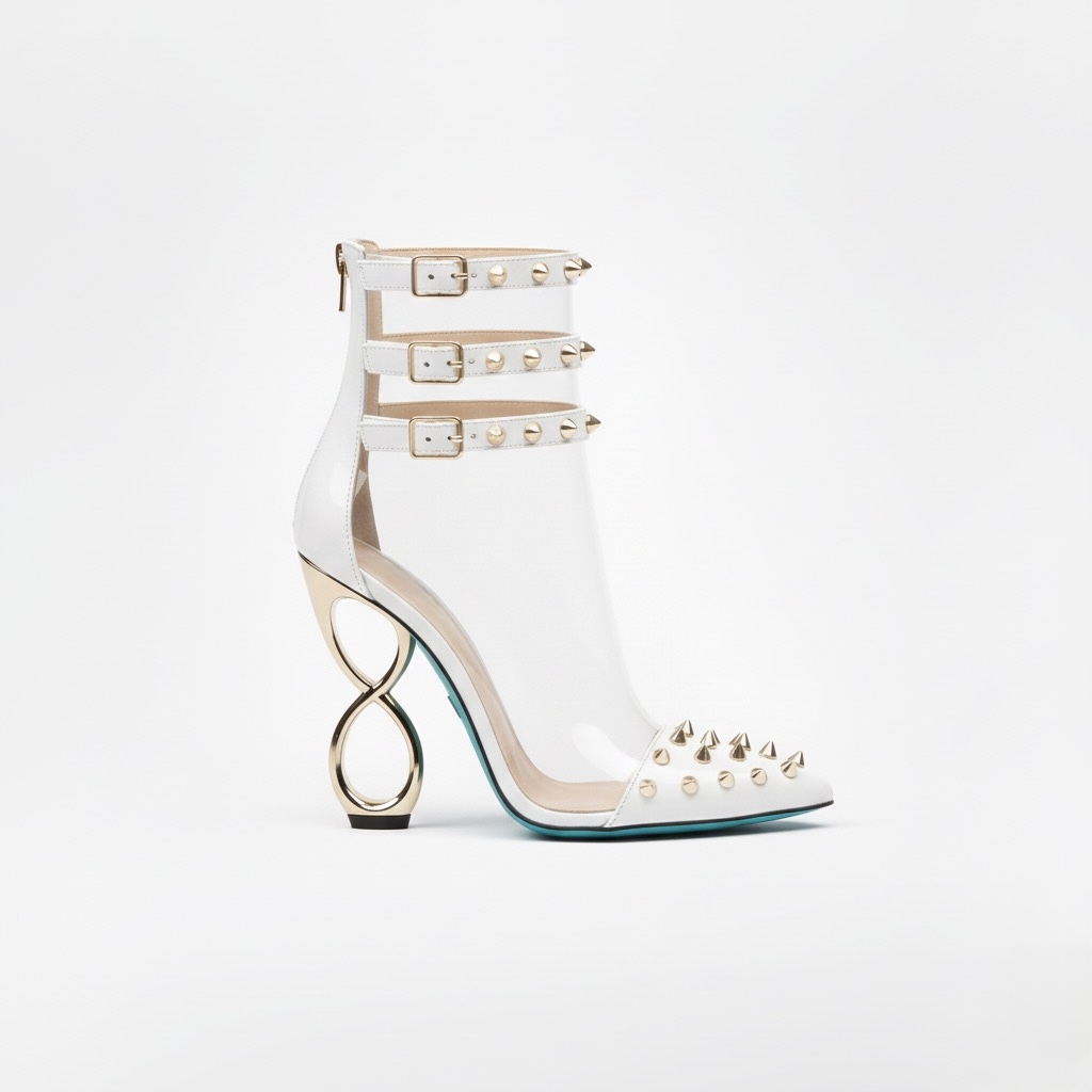 WHITE INFINITE SPIKES HEELS™ TRIPLE STRAP EDITION Made in Italy | Genuine Leather | Free Worldwide Shipping - Image 9