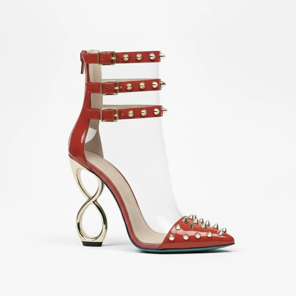 RED INFINITE SPIKES HEELS™ TRIPLE STRAP EDITION Made in Italy | Genuine Leather | Free Worldwide Shipping - Image 10