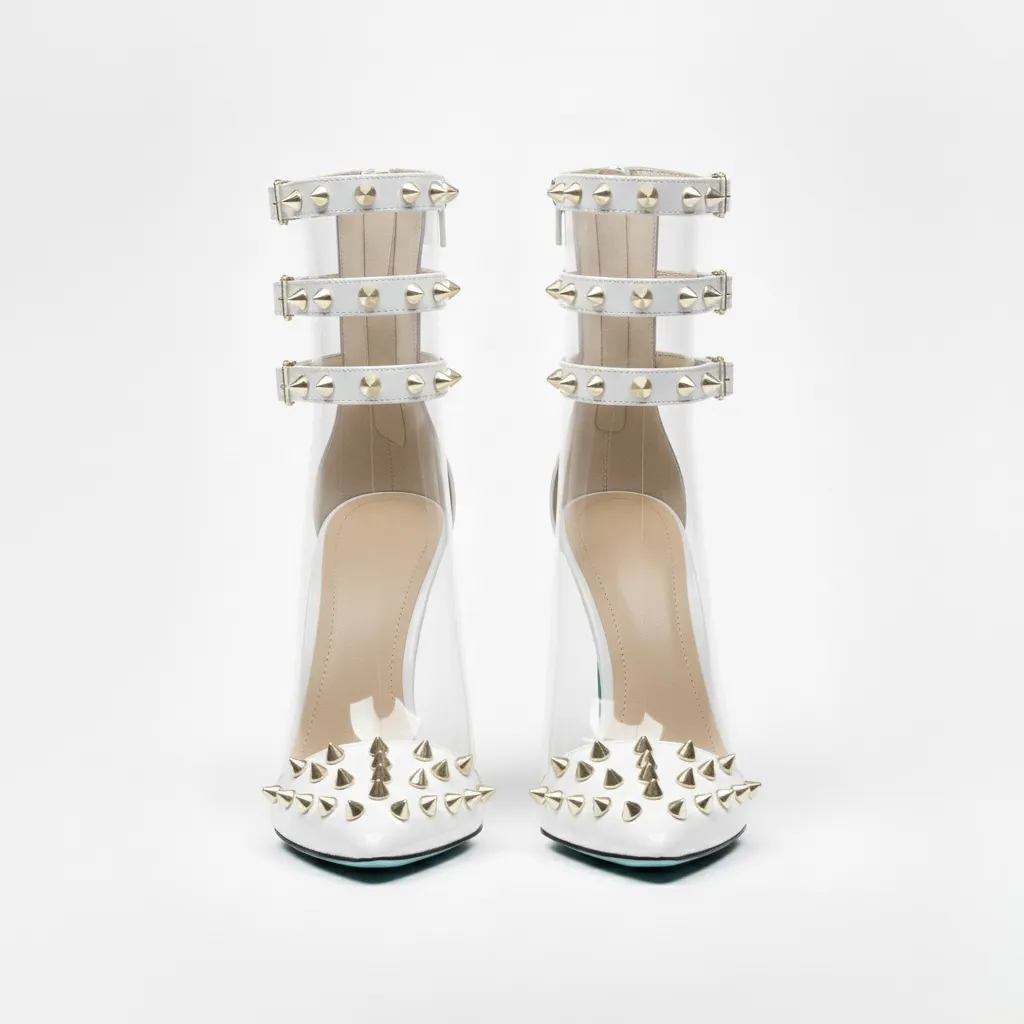 WHITE INFINITE SPIKES HEELS™ TRIPLE STRAP EDITION Made in Italy | Genuine Leather | Free Worldwide Shipping - Image 8