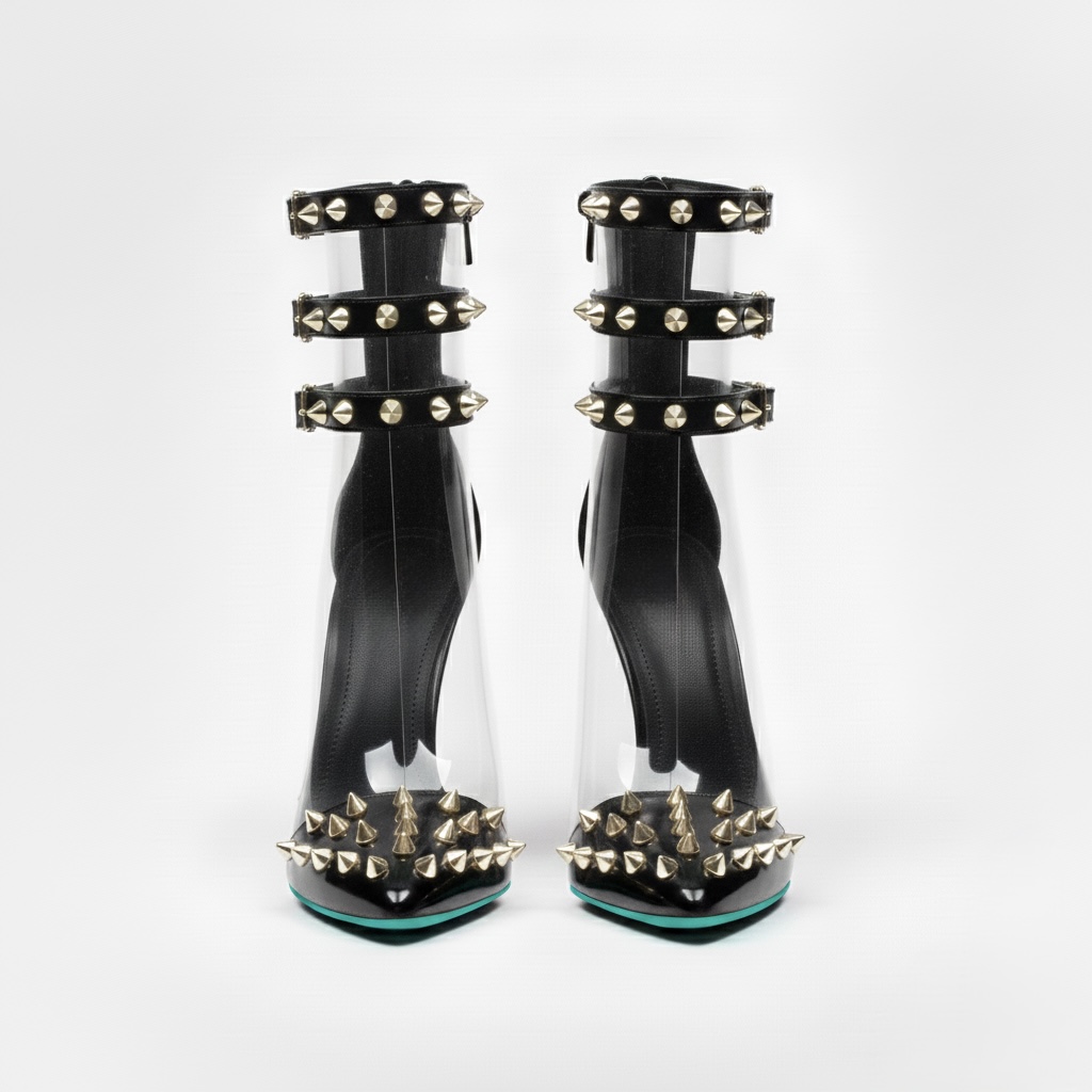 BLACK INFINITE SPIKES HEELS™ TRIPLE STRAP EDITION Made in Italy | Genuine Leather | Free Worldwide Shipping - Image 9
