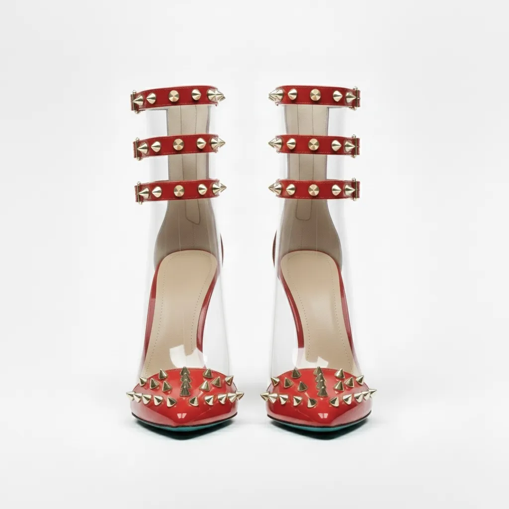 RED INFINITE SPIKES HEELS™ TRIPLE STRAP EDITION Made in Italy | Genuine Leather | Free Worldwide Shipping - Image 9