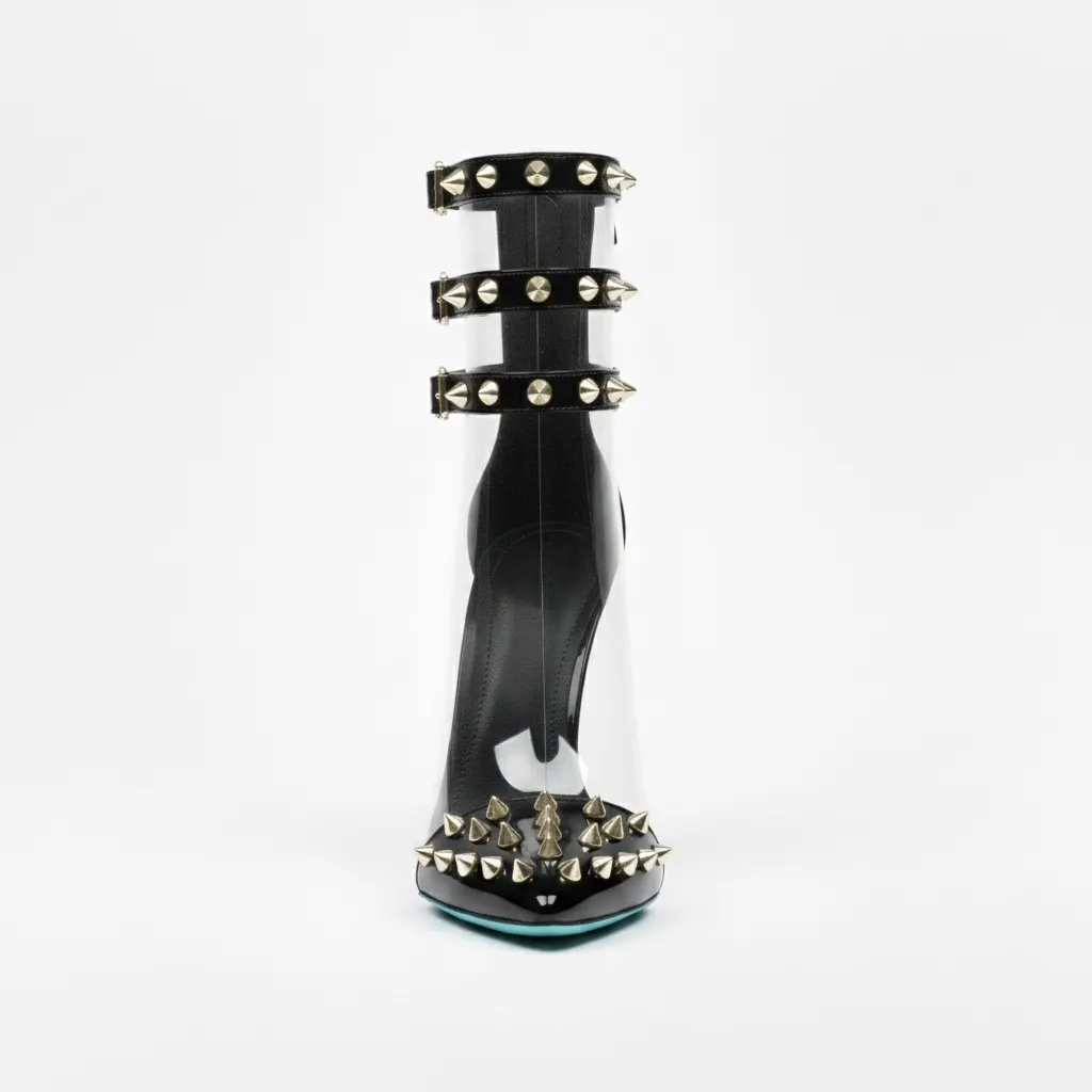 BLACK INFINITE SPIKES HEELS™ TRIPLE STRAP EDITION Made in Italy | Genuine Leather | Free Worldwide Shipping - Image 11