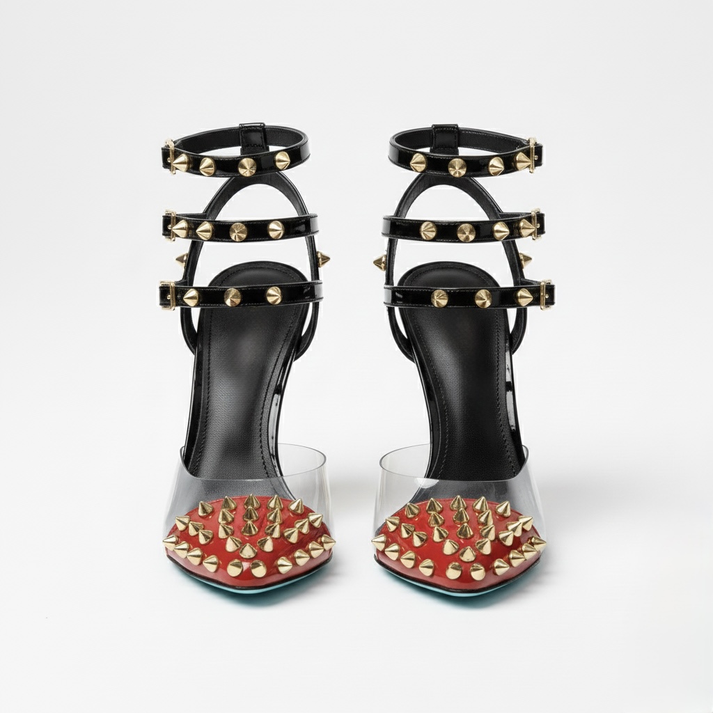 RED INFINITE SPIKES HEELS™ OPEN ARCH TRIPLE STRAP EDITION Made in Italy | Genuine Leather | Free Worldwide Shipping - Image 11