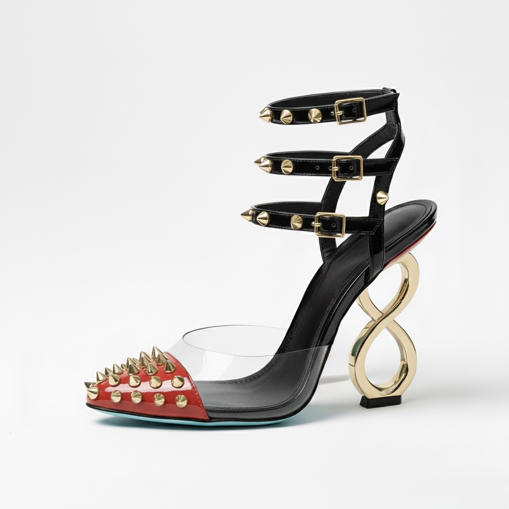 RED INFINITE SPIKES HEELS™ OPEN ARCH TRIPLE STRAP EDITION Made in Italy | Genuine Leather | Free Worldwide Shipping - Image 10