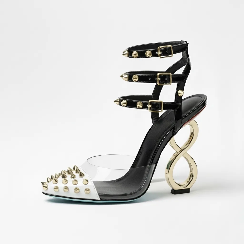 WHITE INFINITE SPIKES HEELS™ OPEN ARCH TRIPLE STRAP EDITION Made in Italy | Genuine Leather | Free Worldwide Shipping - Image 6