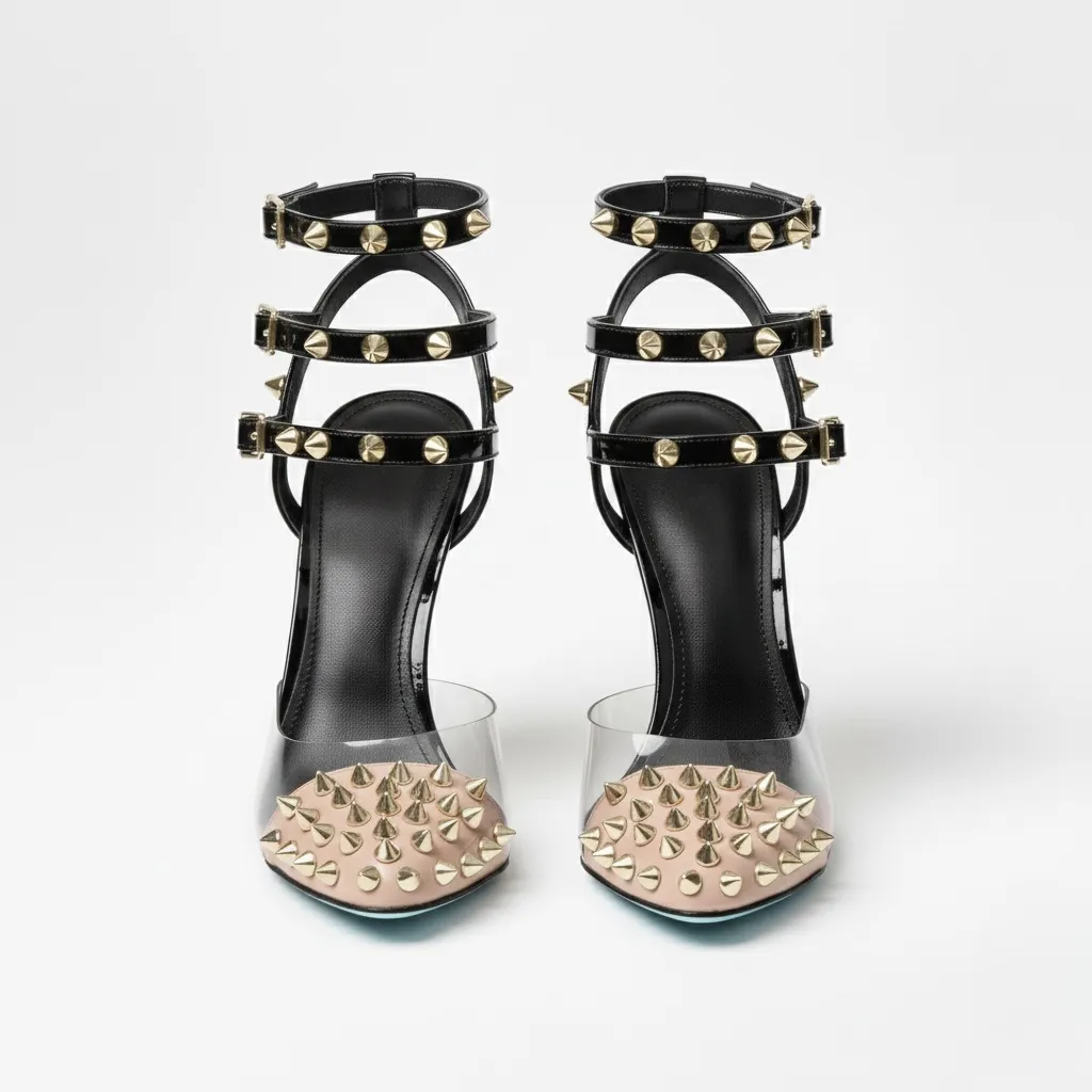 PINK INFINITE SPIKES HEELS™ OPEN ARCH TRIPLE STRAP EDITION Made in Italy | Genuine Leather | Free Worldwide Shipping - Image 8