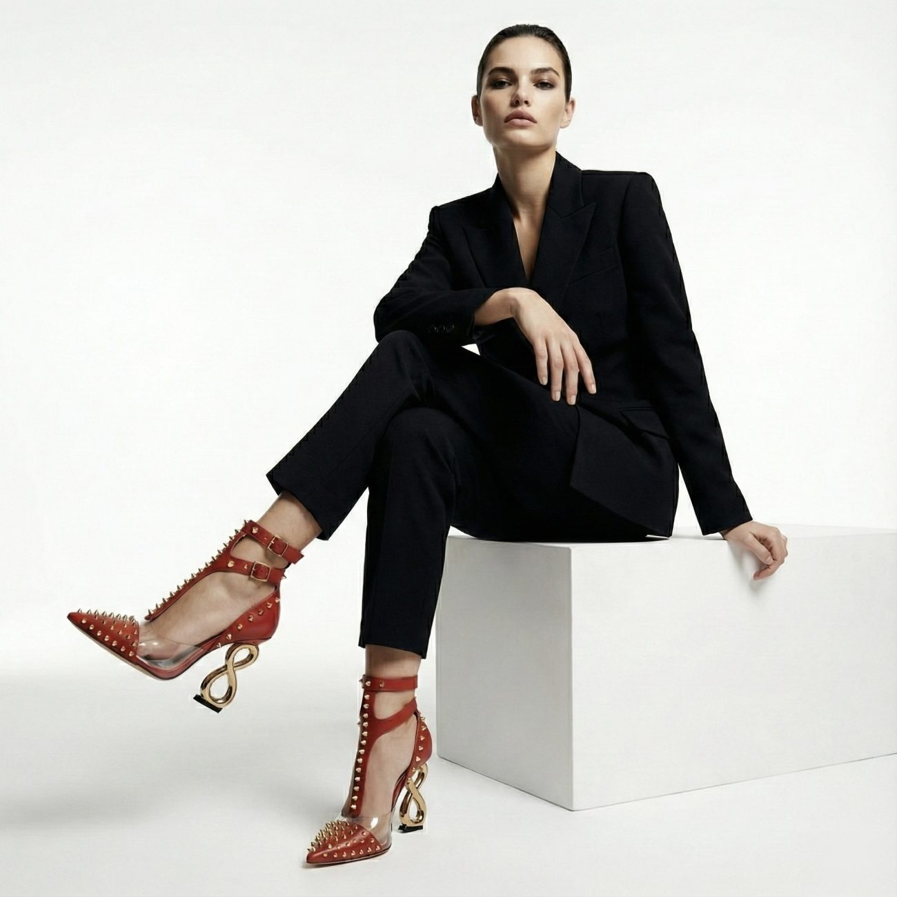 RED INFINITE SPIKES HEELS™ DOUBLE STRAP EDITION Made in Italy | Genuine Leather | Free Worldwide Shipping - Image 4