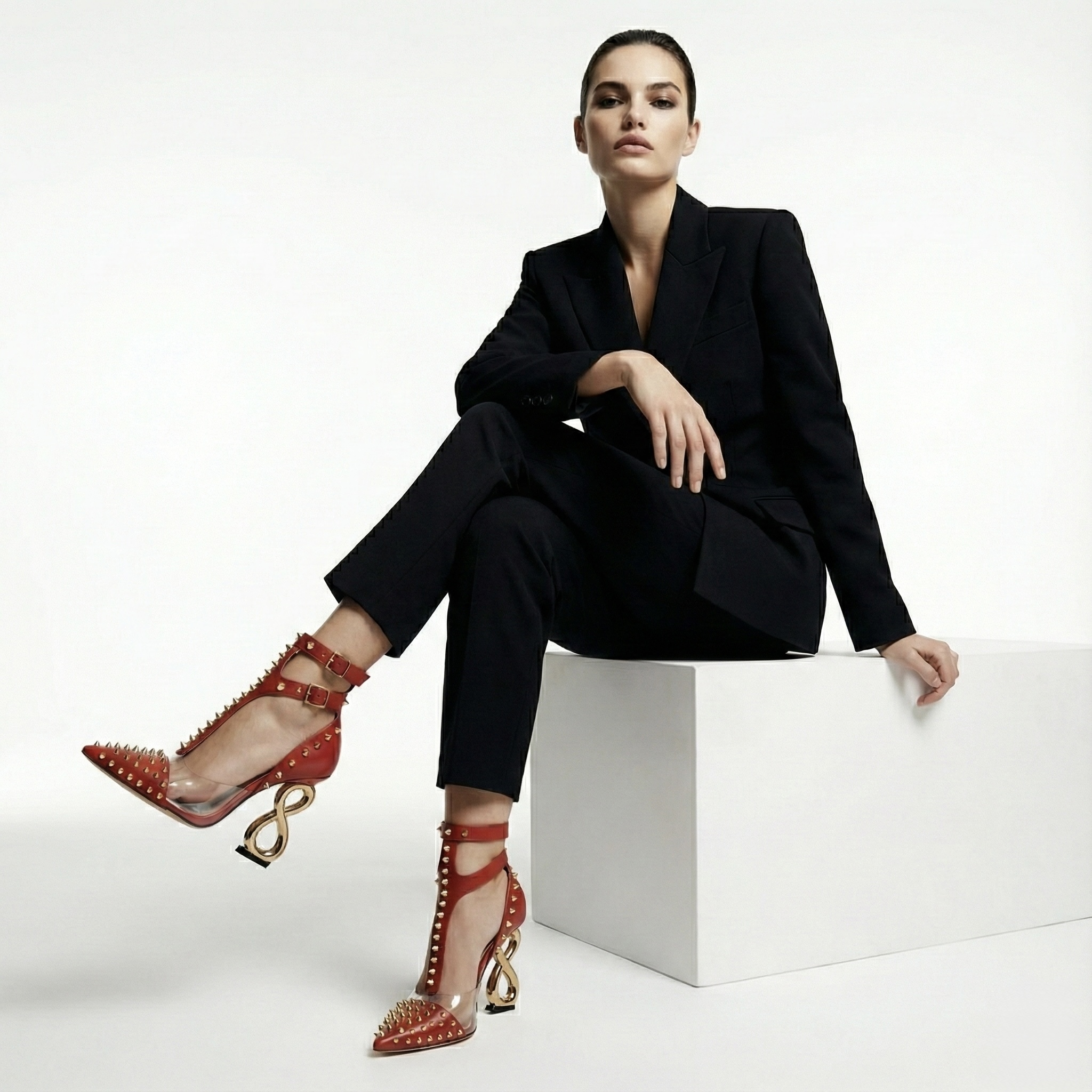 RED INFINITE SPIKES HEELS™ DOUBLE STRAP EDITION Made in Italy | Genuine Leather | Free Worldwide Shipping - Image 4