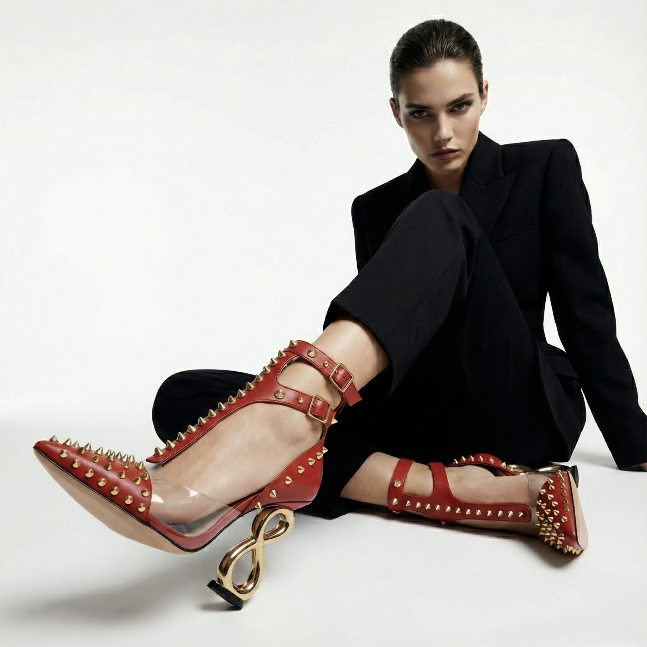 RED INFINITE SPIKES HEELS™ DOUBLE STRAP EDITION Made in Italy | Genuine Leather | Free Worldwide Shipping - Image 2