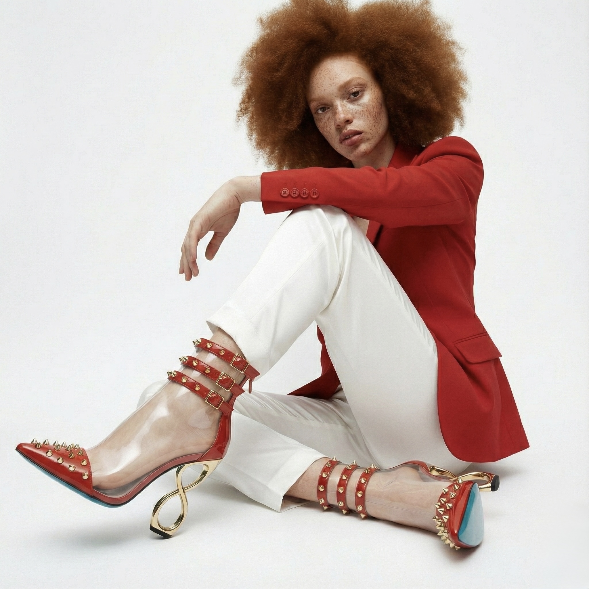 RED INFINITE SPIKES HEELS™ TRIPLE STRAP EDITION Made in Italy | Genuine Leather | Free Worldwide Shipping