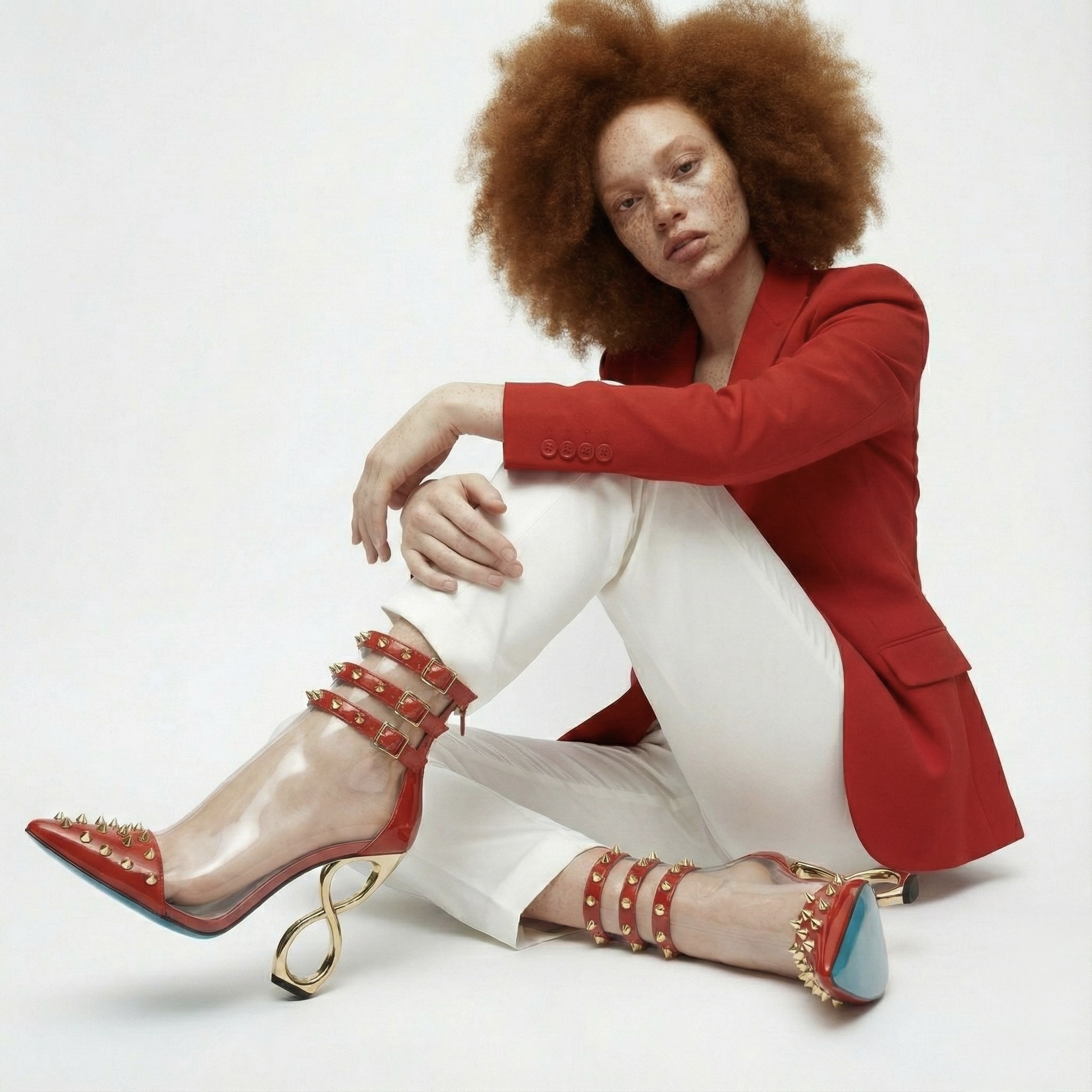 RED INFINITE SPIKES HEELS™ TRIPLE STRAP EDITION Made in Italy | Genuine Leather | Free Worldwide Shipping - Image 5