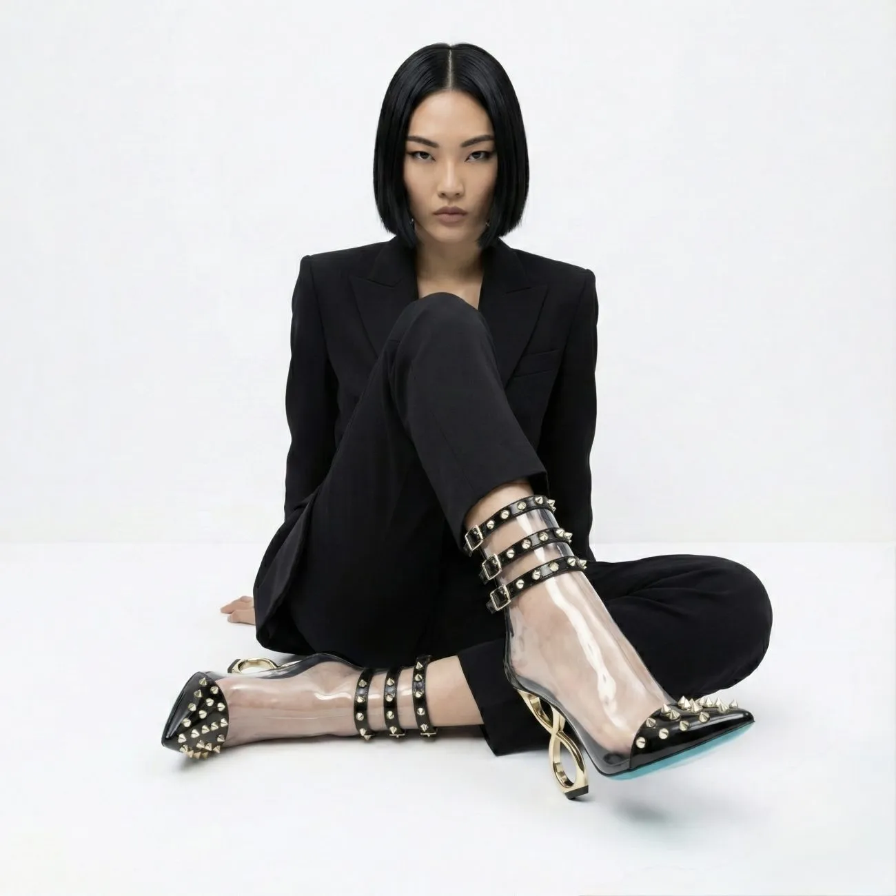 BLACK INFINITE SPIKES HEELS™ TRIPLE STRAP EDITION Made in Italy | Genuine Leather | Free Worldwide Shipping