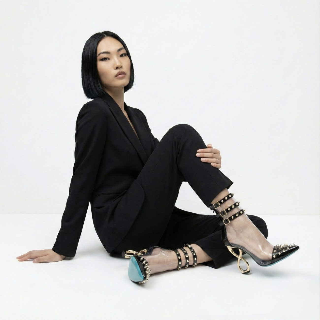 BLACK INFINITE SPIKES HEELS™ TRIPLE STRAP EDITION Made in Italy | Genuine Leather | Free Worldwide Shipping - Image 3