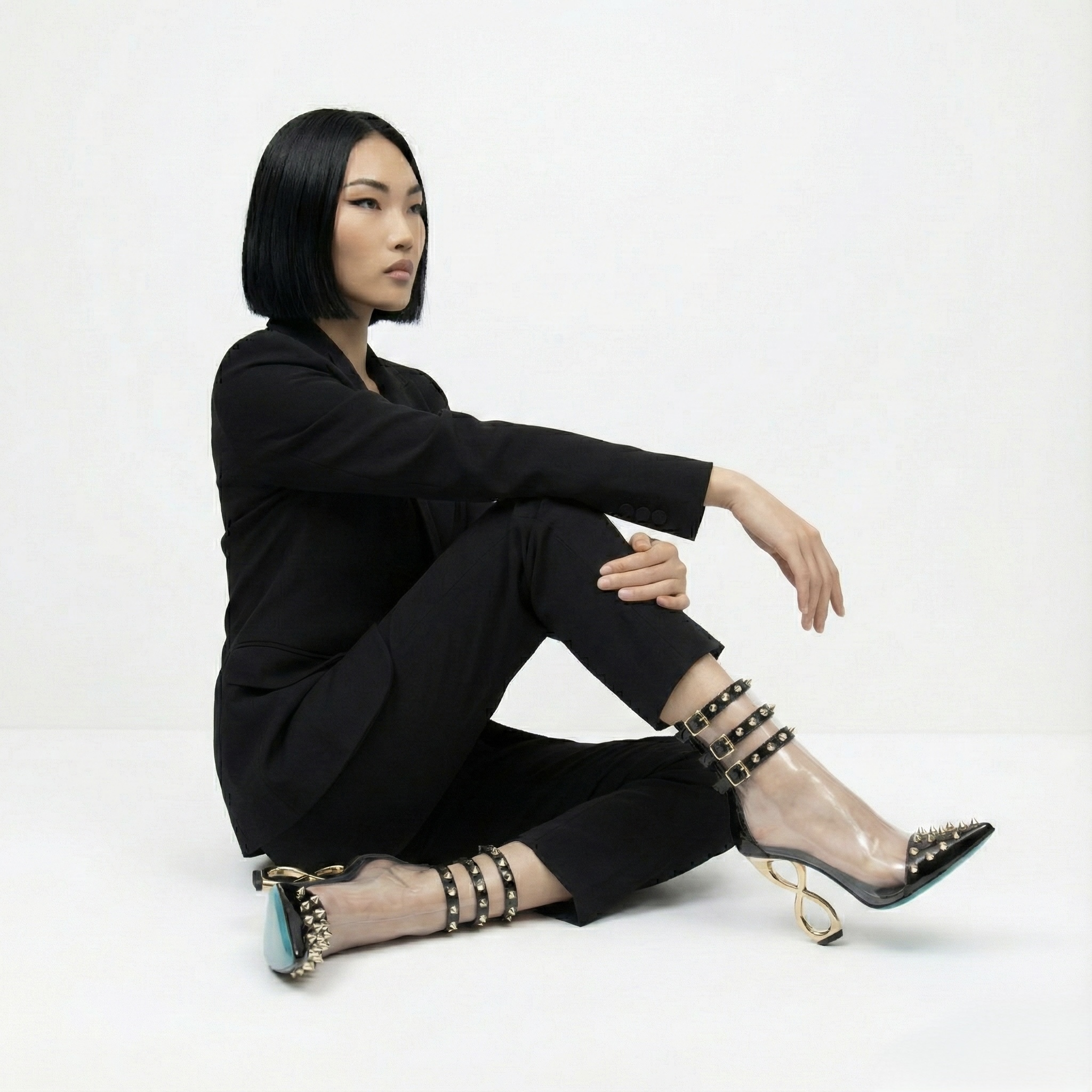 BLACK INFINITE SPIKES HEELS™ TRIPLE STRAP EDITION Made in Italy | Genuine Leather | Free Worldwide Shipping - Image 5