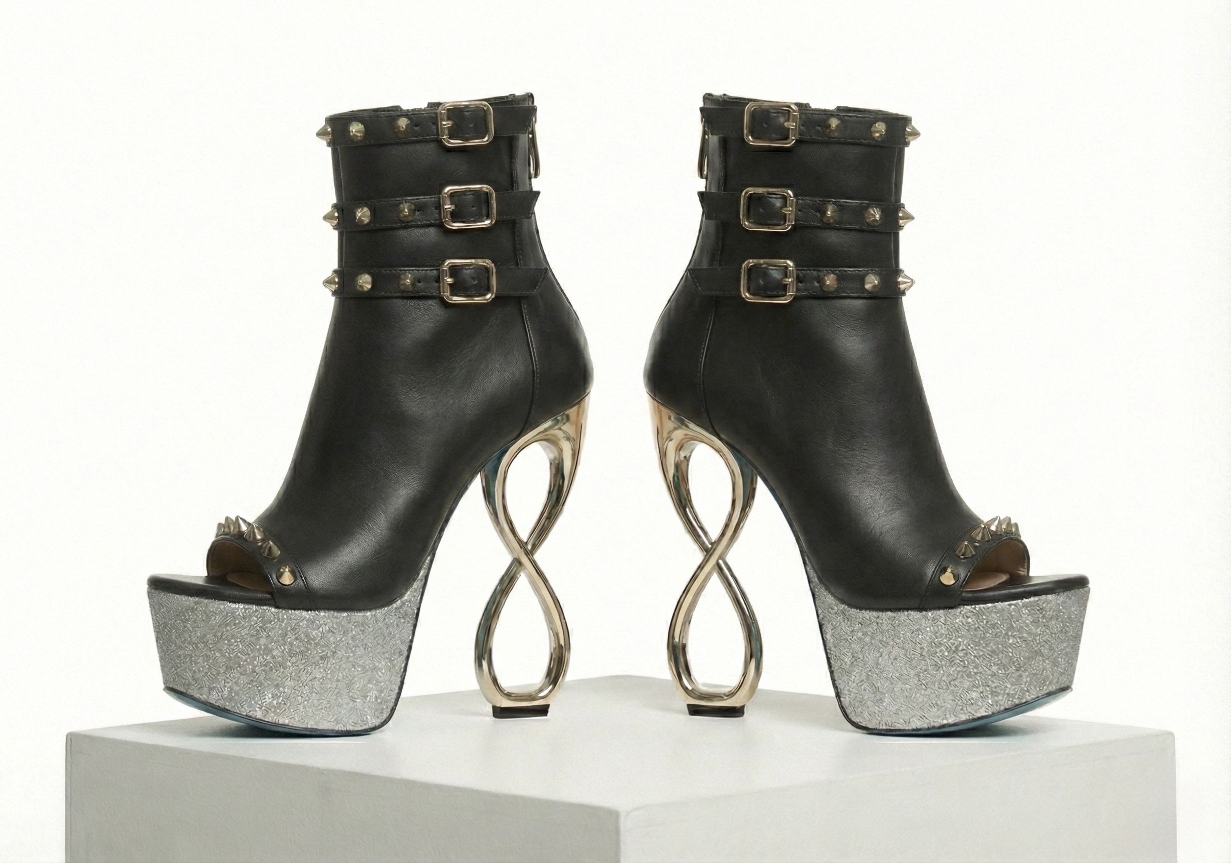 INFINITE SPIKES PLATFORM BOOTIES™ TRIPLE STRAP EDITION Made in Italy | Genuine Leather | Free Worldwide Shipping - Image 4
