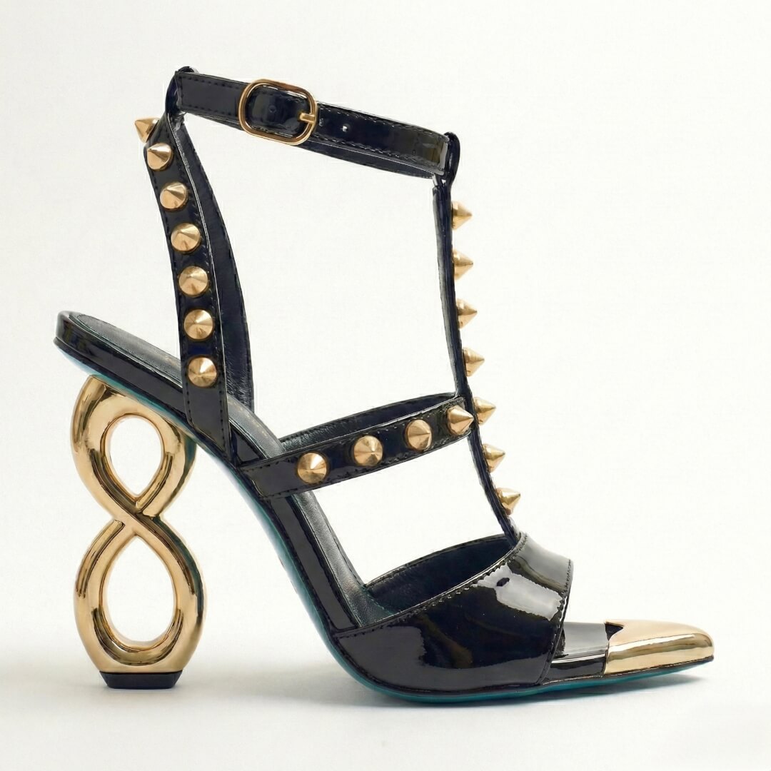 INFINITE SPIKES HEELS GOLD INFINITY CROSSED SANDAL
